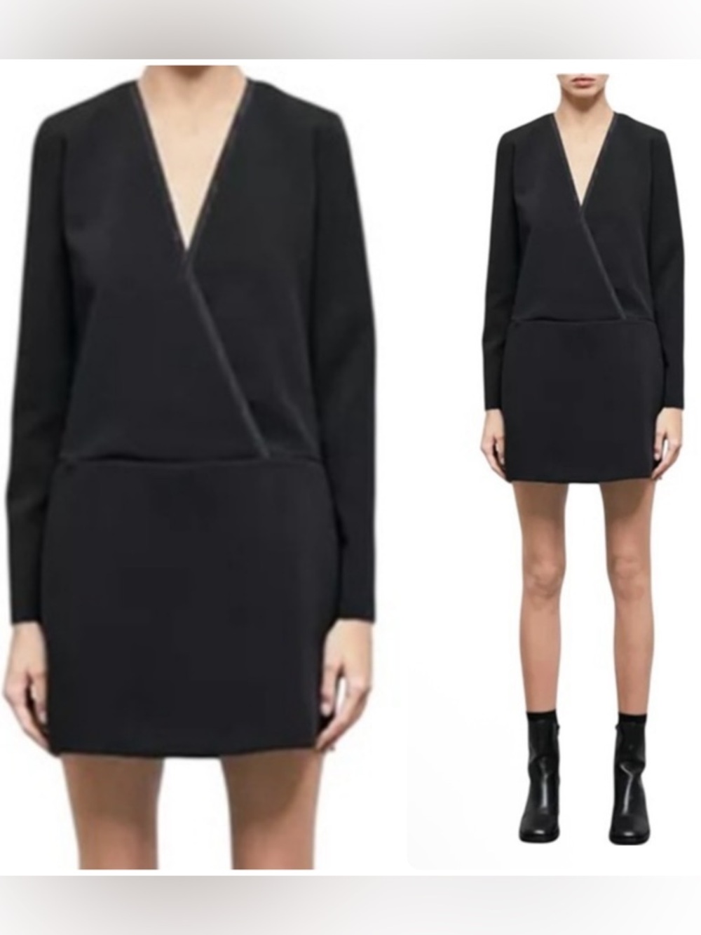 The Kooples Black V-Neck Long Sleeve Mini Dress NWT $275